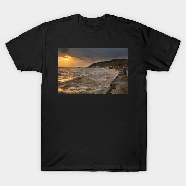 Very high tide at Swansea Bay and Mumbles T-Shirt by dasantillo